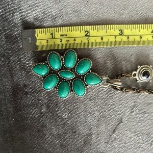 Lucky Brand Vintage Silver Color Necklace w/ Green, Red & Black Beads